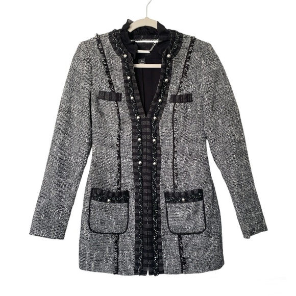 WHBM | Long Tweed Embellished Trophy Blazer Jacket Size 00 - Picture 1 of 15